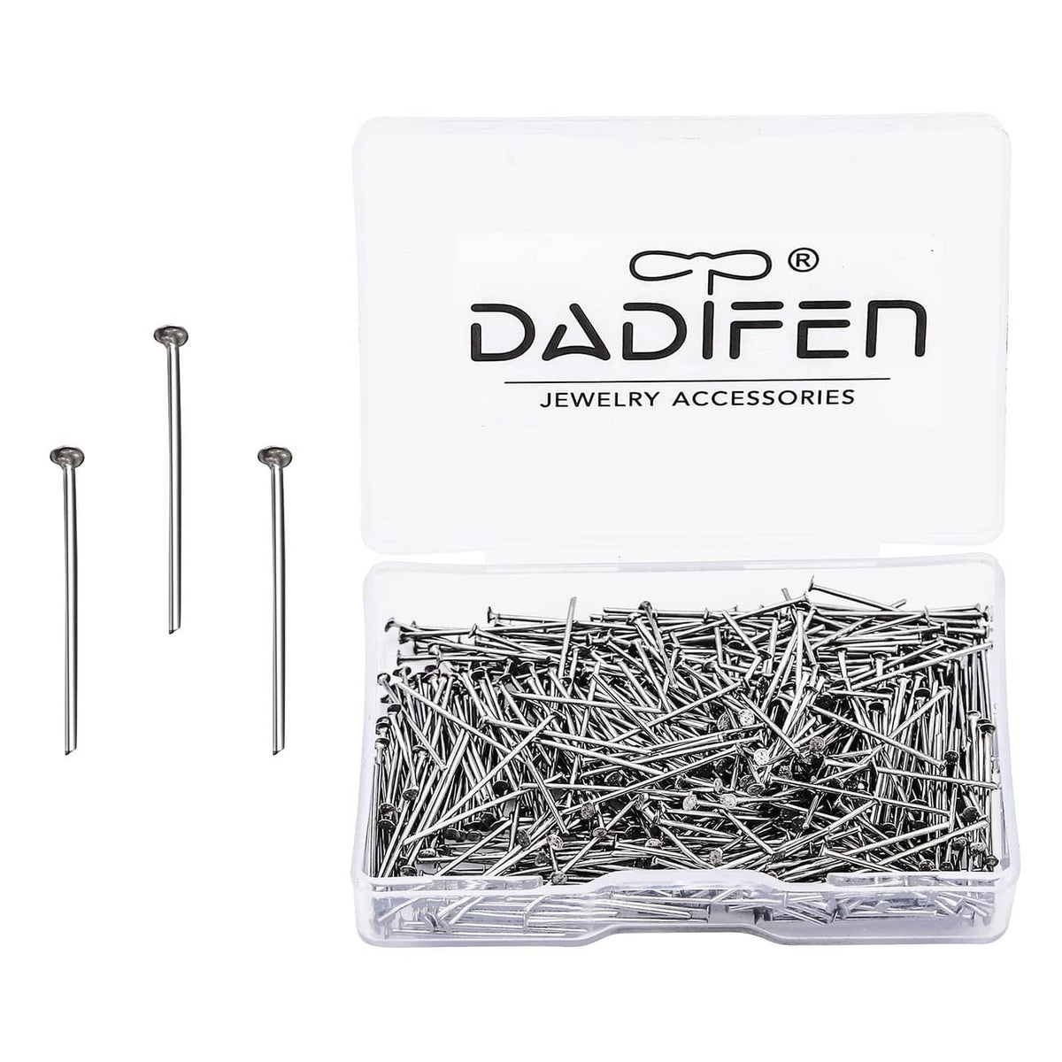 DADIFEN head pins box with 304 stainless-steel straight pins, silver