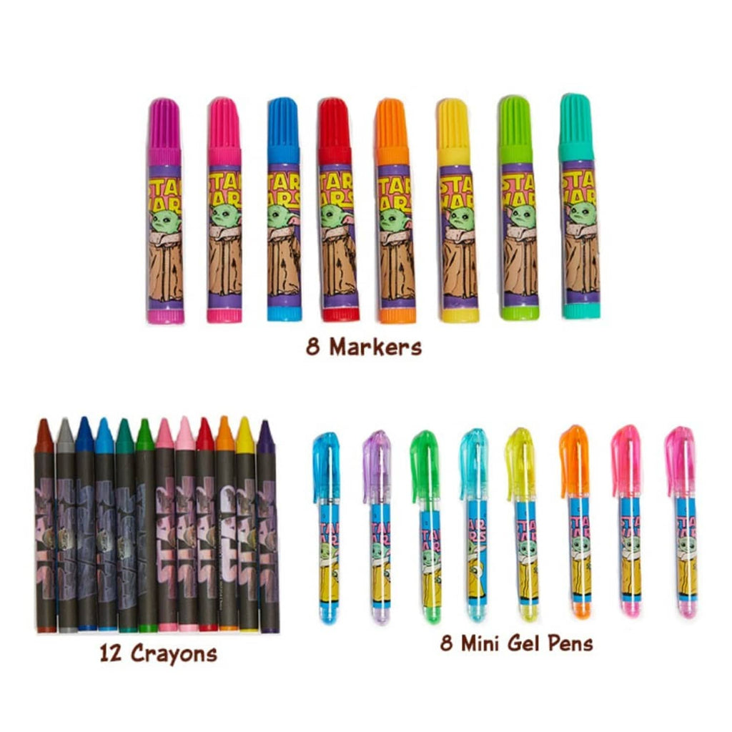 Mandalorian craft markers and gel pens set: 12 crayons, 8 markers, 8 mini gel pens