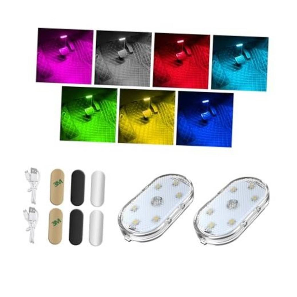 Car interior LED light set, two oval magnetic units with multi-color glow.