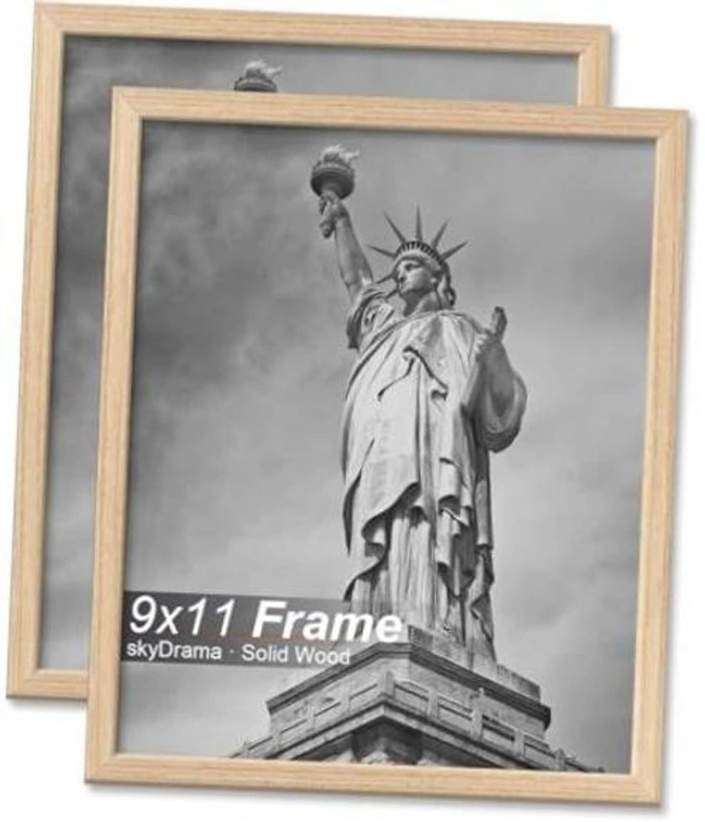 Natural wood 9x11 picture frame with beveled border and clear opening