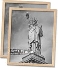 Natural wood 9x11 picture frame with beveled border and clear opening