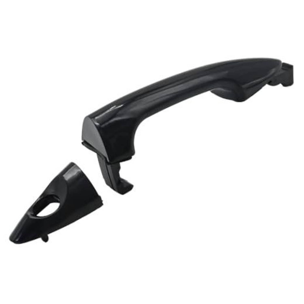 Front exterior door handle with mounting insert, dark black plastic