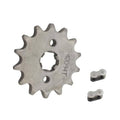 Steel front sprocket with 14T marking, 17mm center bore, and two mounting holes