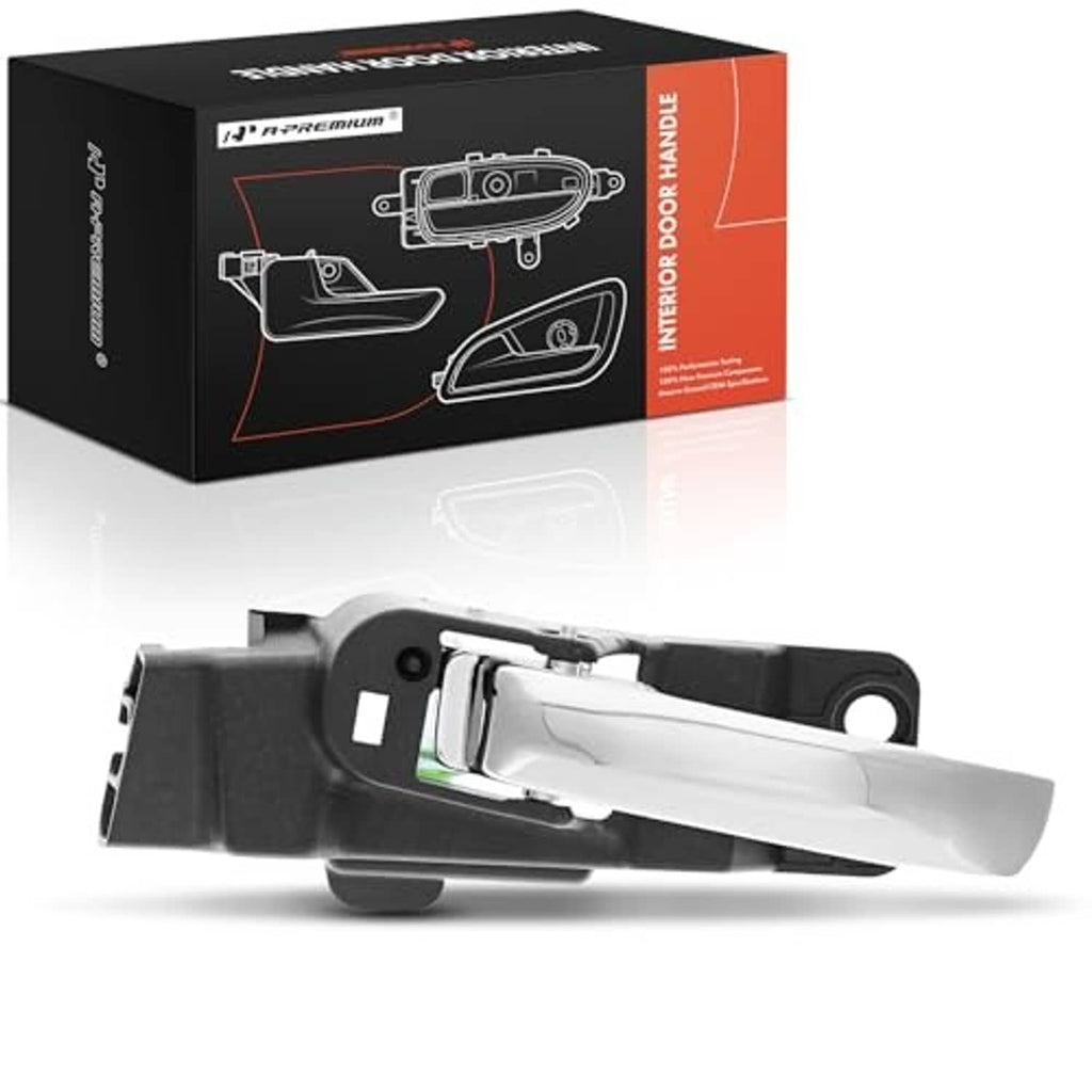Front left interior door handle with chrome lever and black ABS housing
