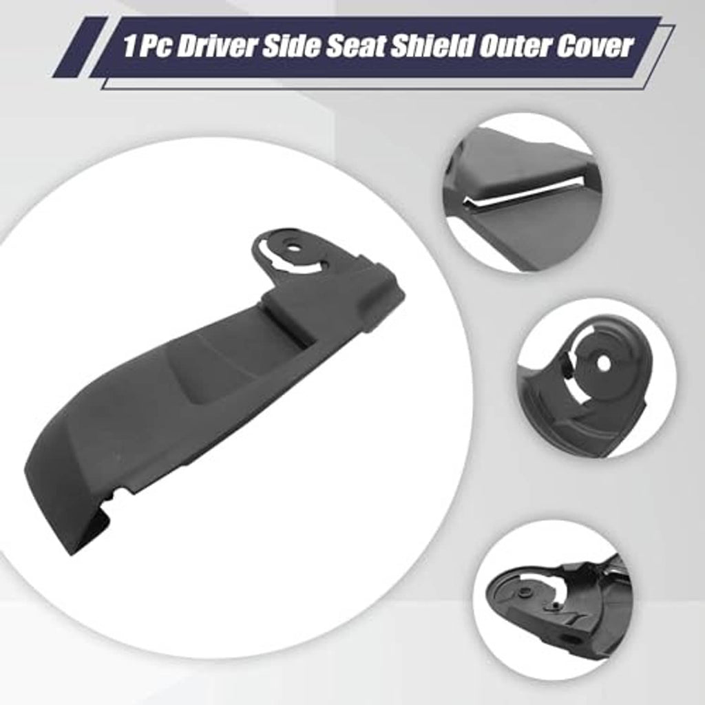 1 piece driver-side seat shield outer cover, dark gray plastic panel with mounting hole.