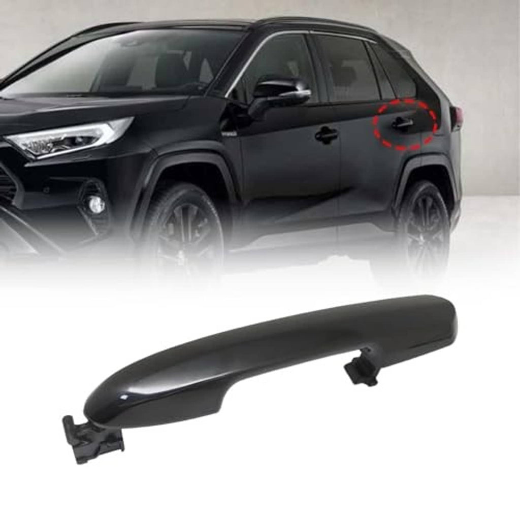 Dark exterior rear door handle with mounting clips, left/right passenger fit