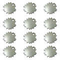 Set of silver tone metal tension adjuster keys, round serrated discs with center holes