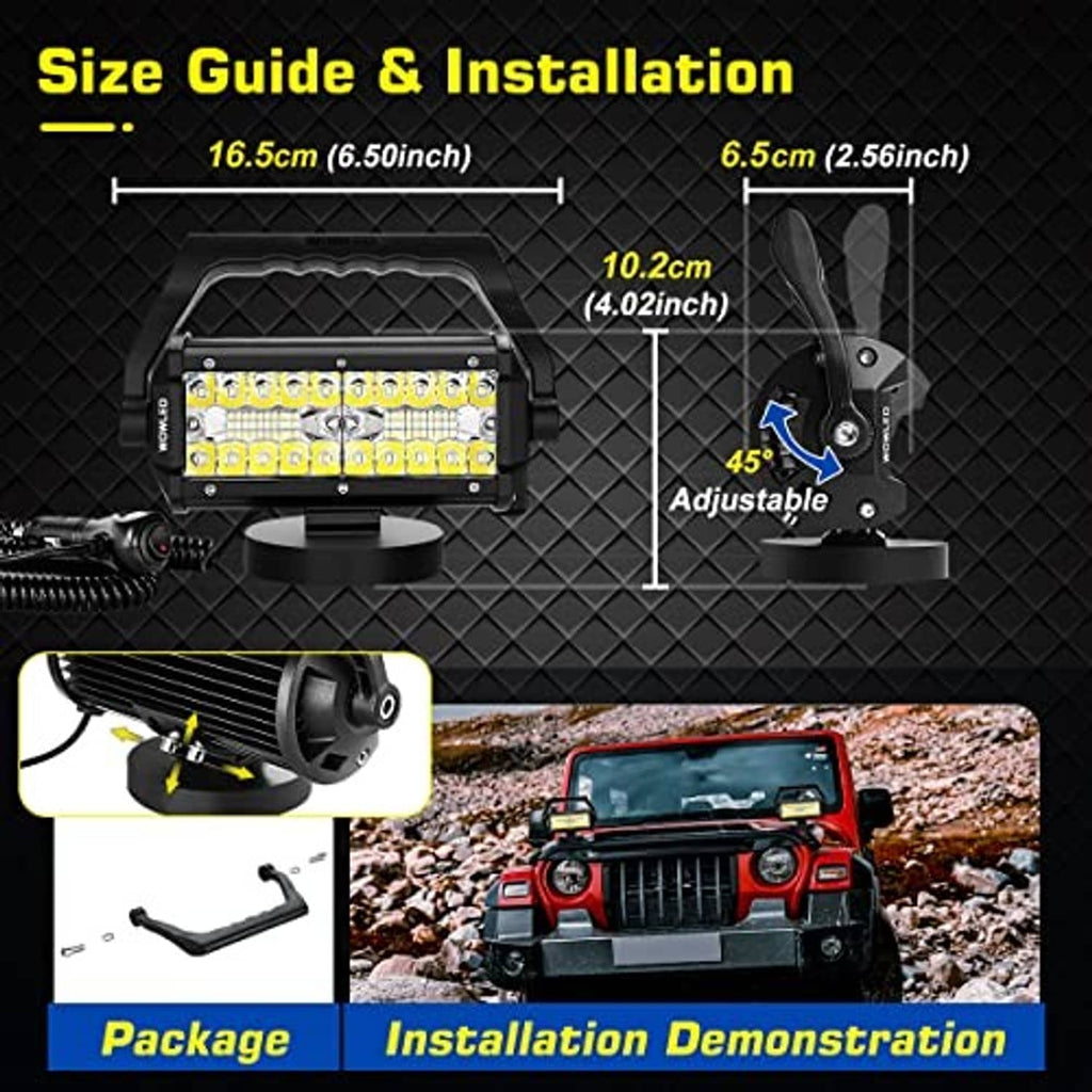 Portable LED work light with adjustable mounting bracket and magnetic base.