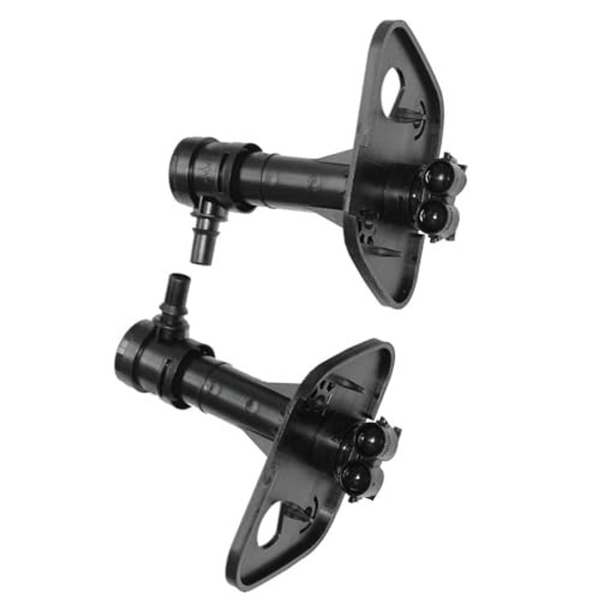 Headlight washer nozzle jet sprayer assembly pair, black housings and spray jets