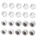 Set of 20 white PVC pipe end caps with male and female threaded openings
