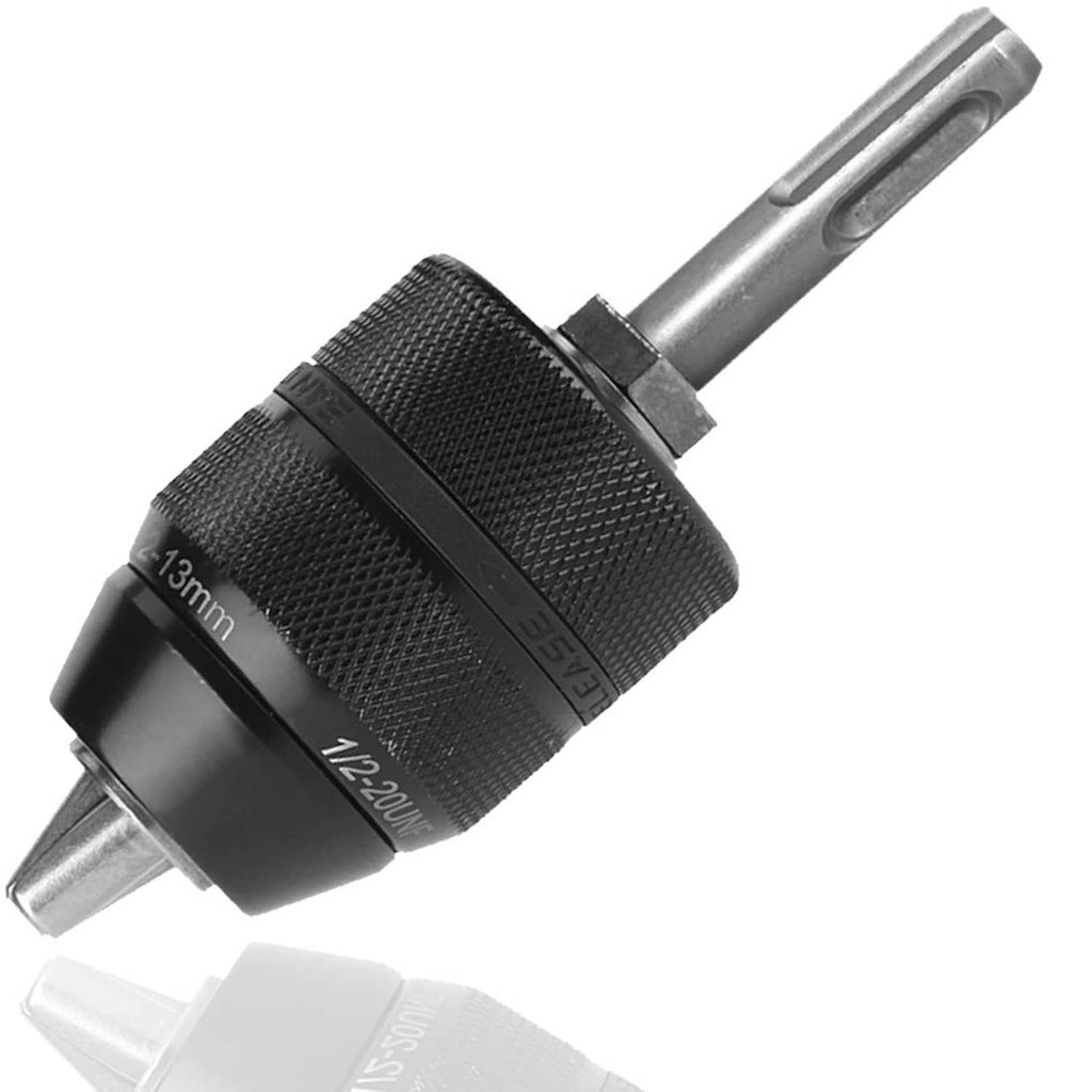 Keyless 3-jaw ratchet drill chuck with black textured grip, 1.5–13 mm range