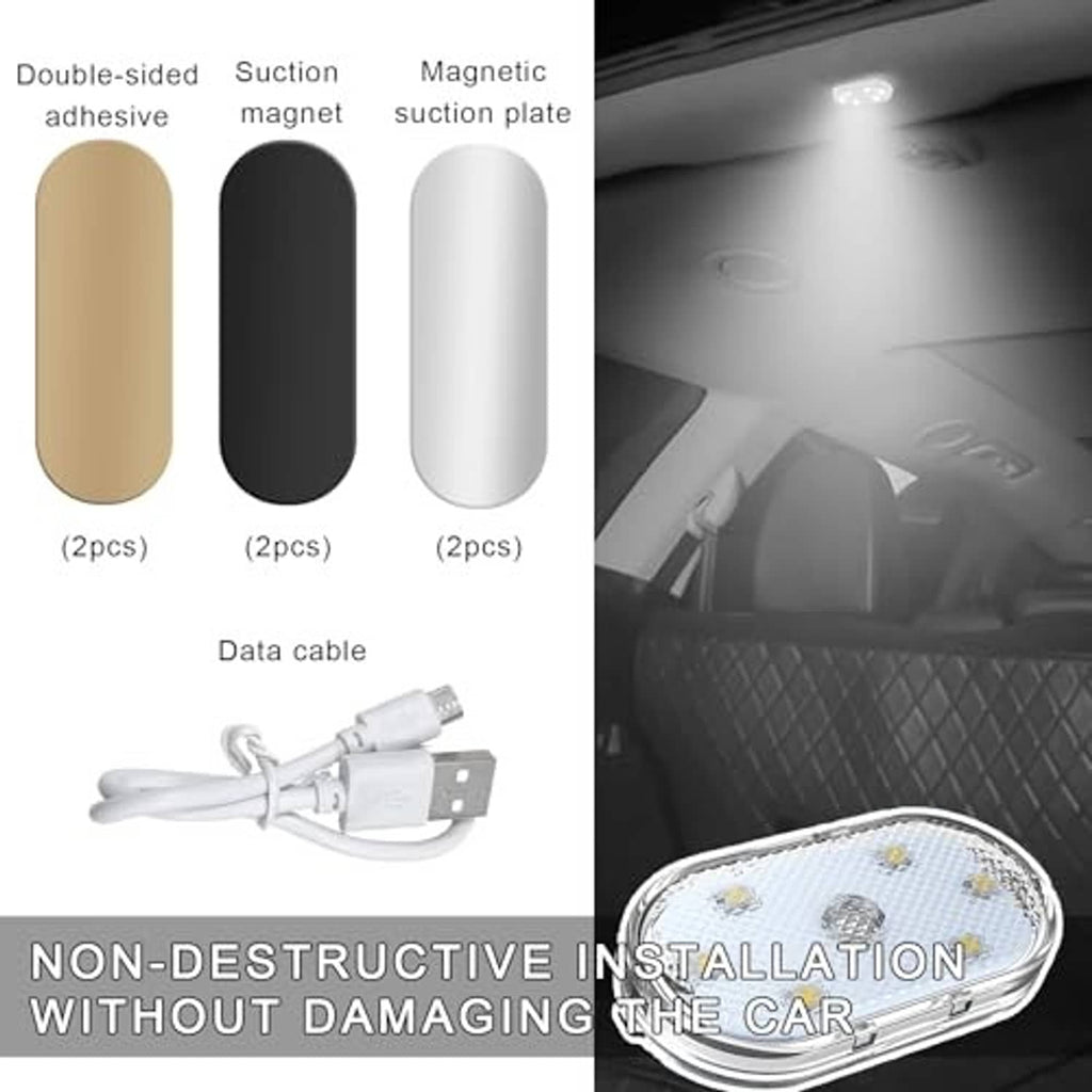 Car LED light set with magnetic plate and adhesive backing, 2-pc oval light modules