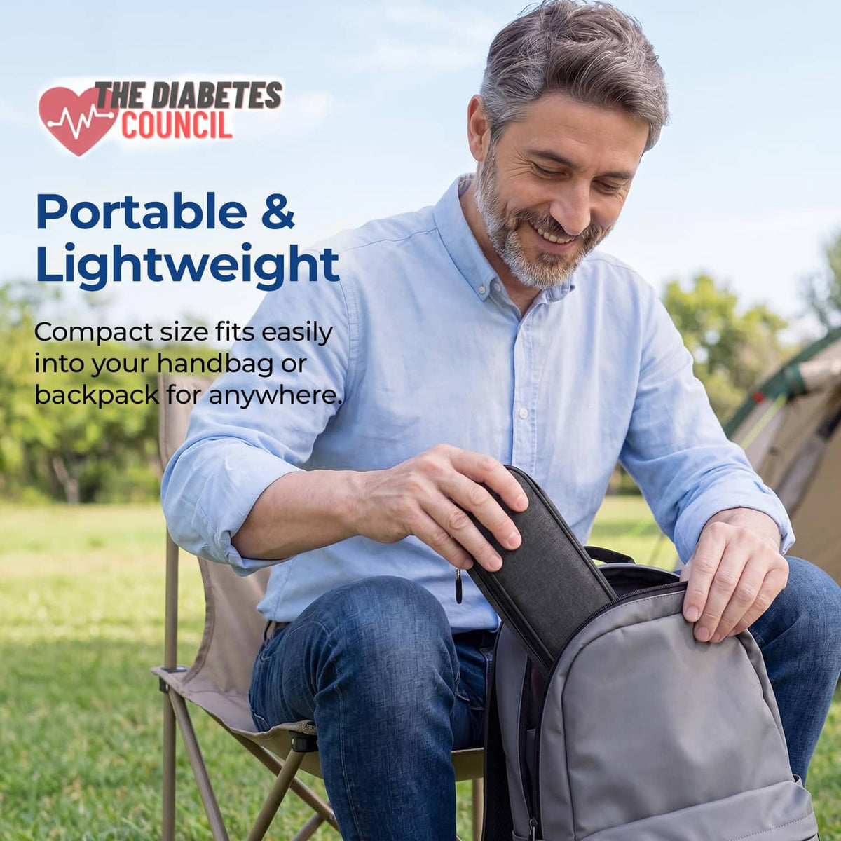 Insulin cooler travel case carried in hand, compact black zip pouch
