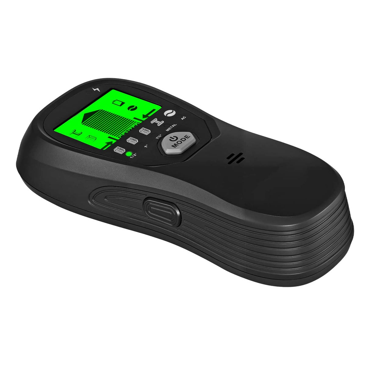 Black electronic wall scanner with green LCD screen and control buttons