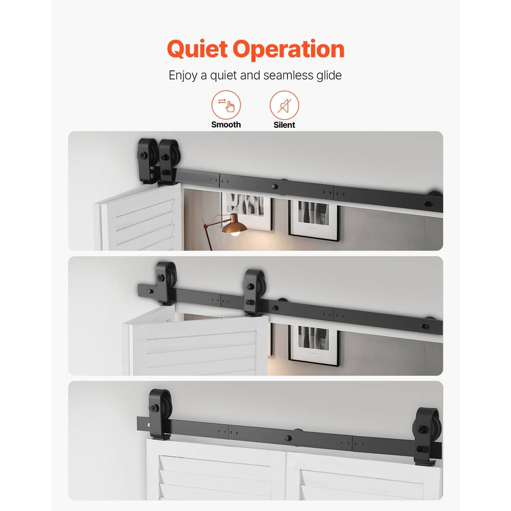 Bi-fold sliding door track with smooth roller hangers for quiet, seamless gliding