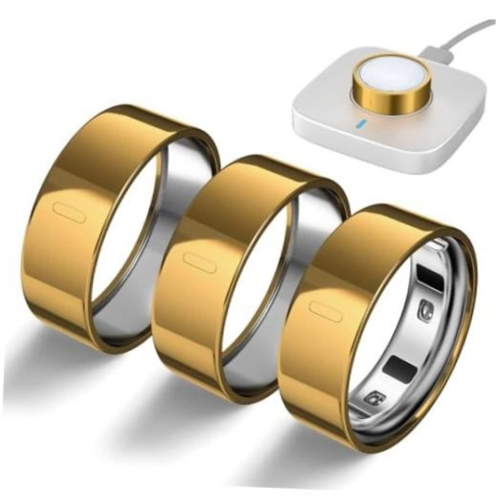 3-pack gold ring covers with inner cutouts, shown in a tilted three-piece set.