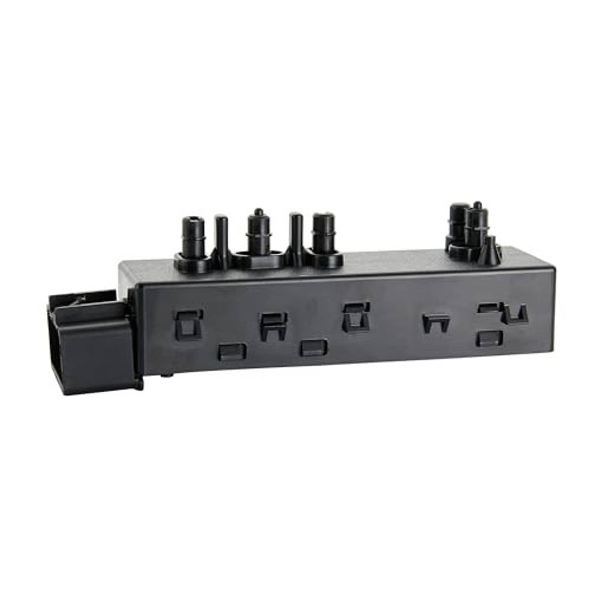 Black power seat switch panel with top buttons and molded switch slots