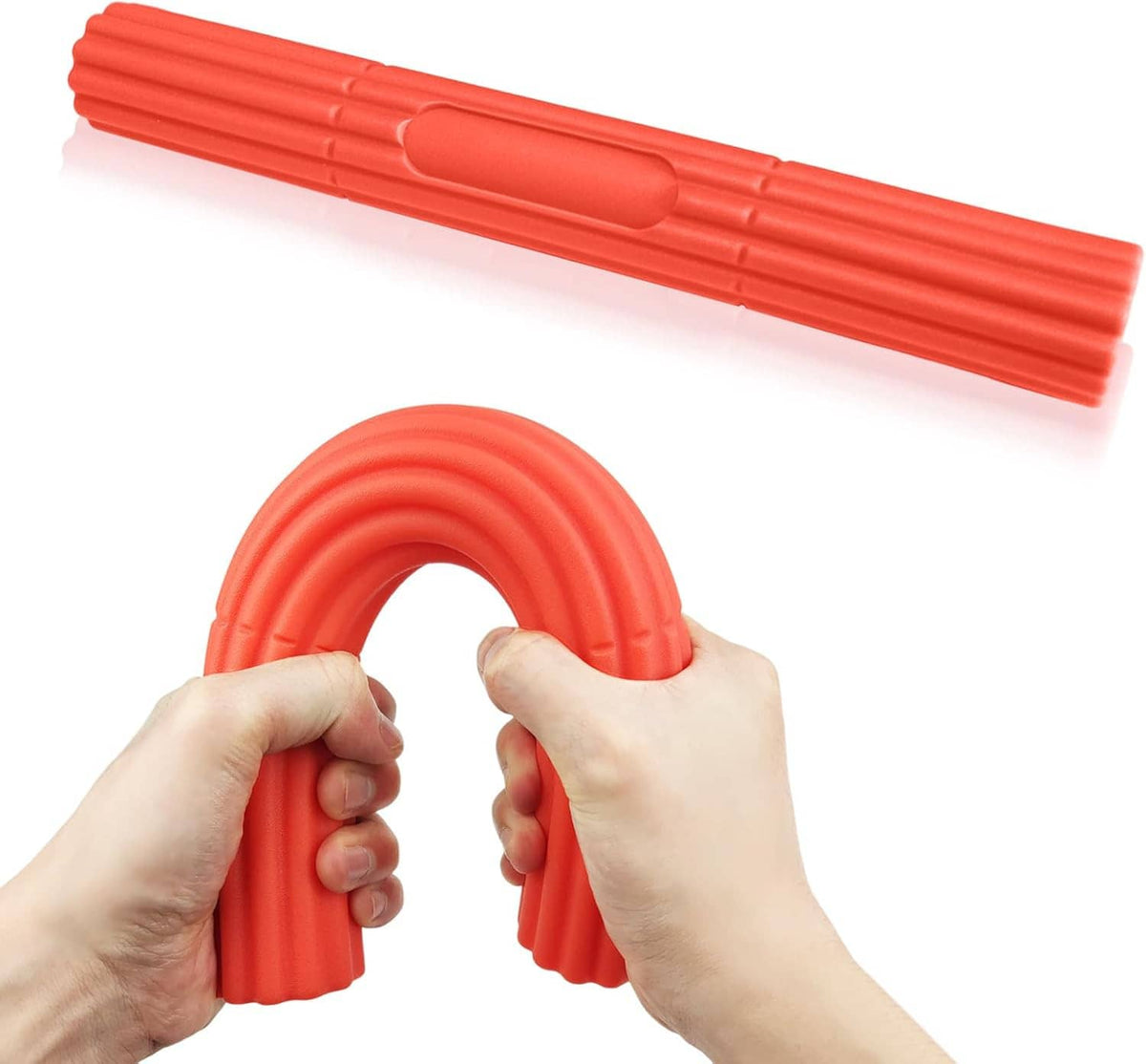 Red U-shaped resistance torsion bar held between hands