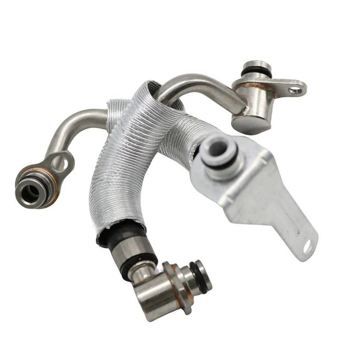 Turbo coolant hose pipe with braided hose and metal bracket assembly with ports