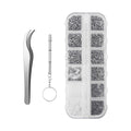 Eyeglasses repair kit case with tiny screws, tweezers, and screw tools accessories
