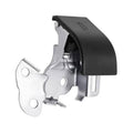Hood latch lock actuator release handle with black cover and silver metal mounting plate