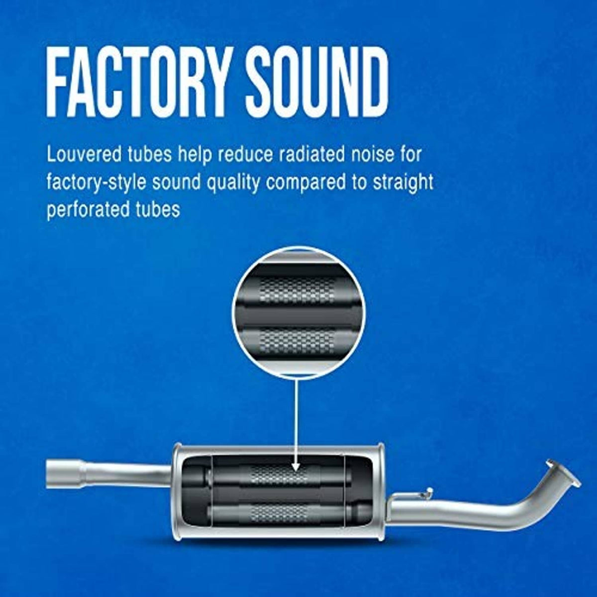 Exhaust muffler with internal perforated-tube section (diagram) and outlet pipe