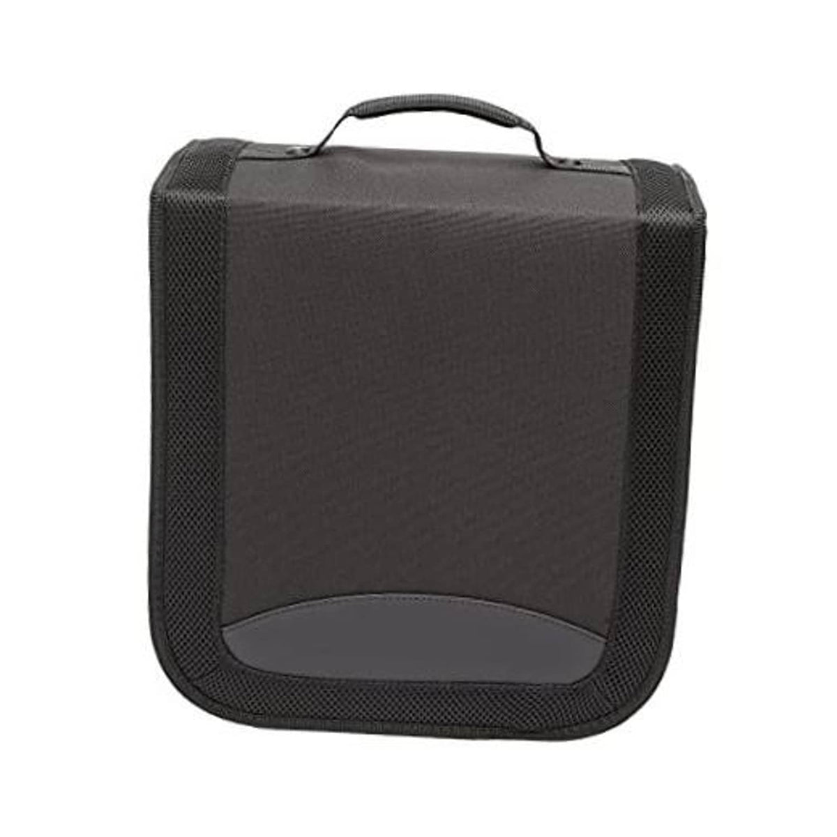Black CD/DVD binder case with mesh side panels and carry handle