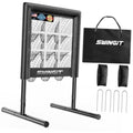 Black baseball pitching net with strike-zone grid, standing frame and side support bars.