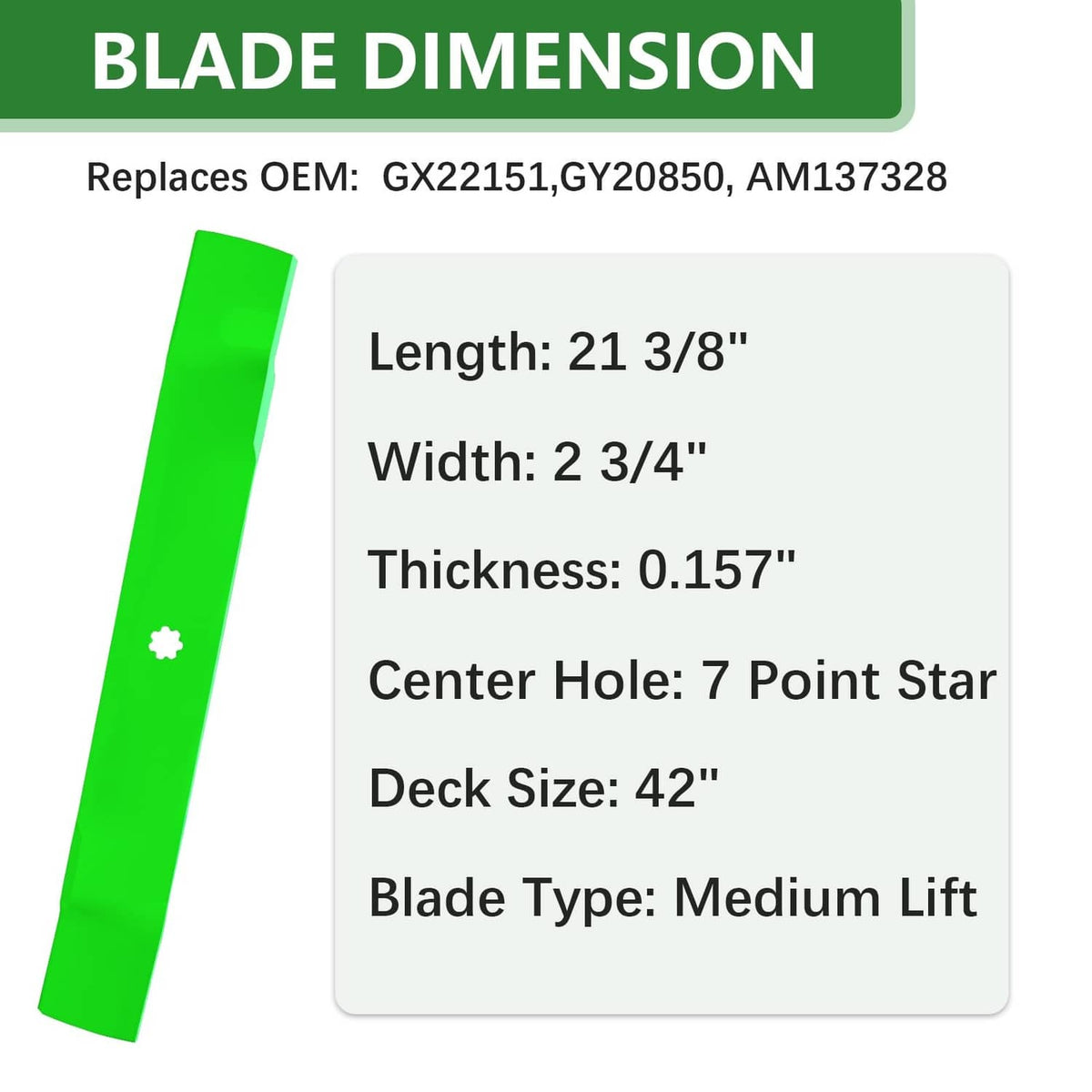 Lawn mower blade with 7-point star center hole, medium lift design