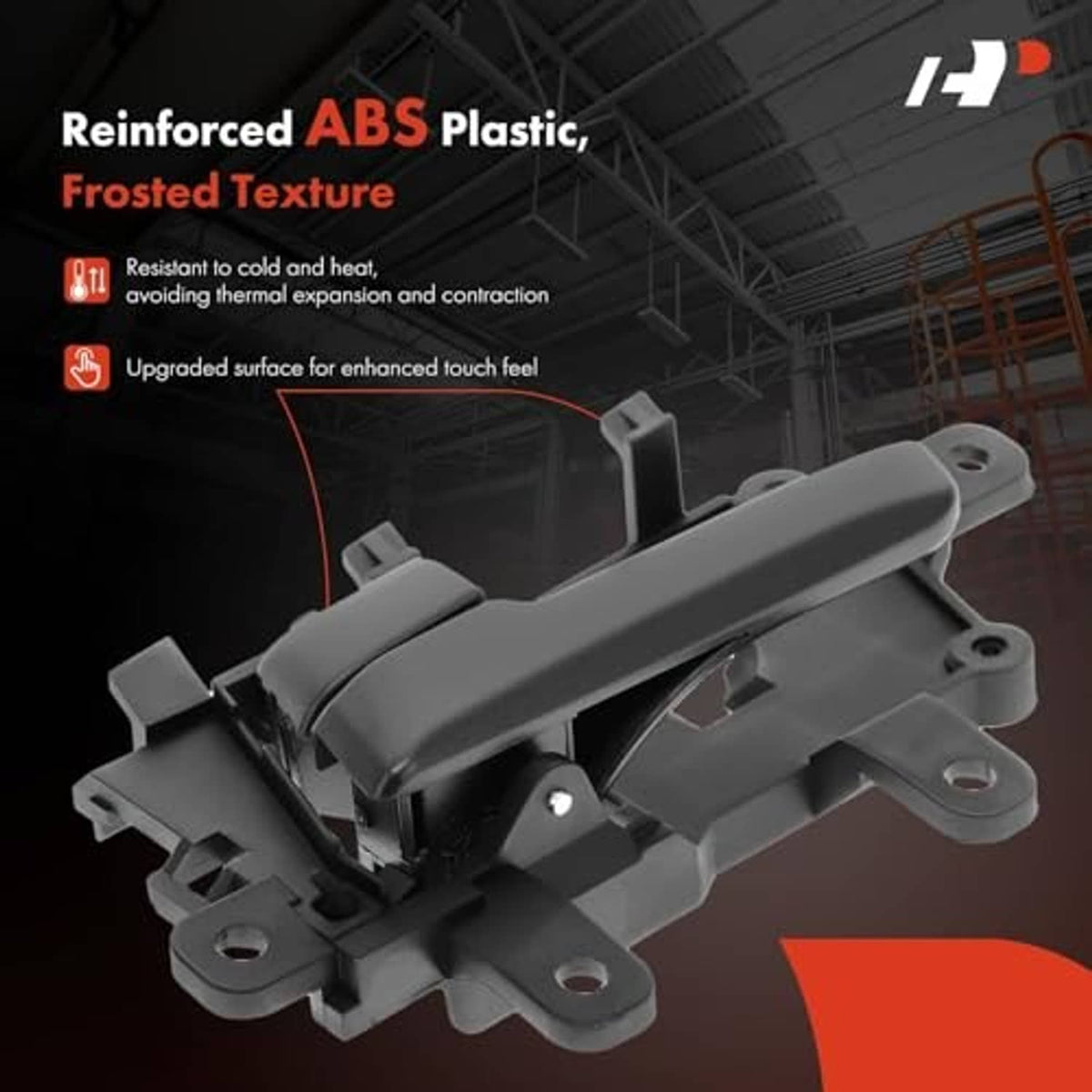 Textured black ABS rear left interior door handle with frosted surface
