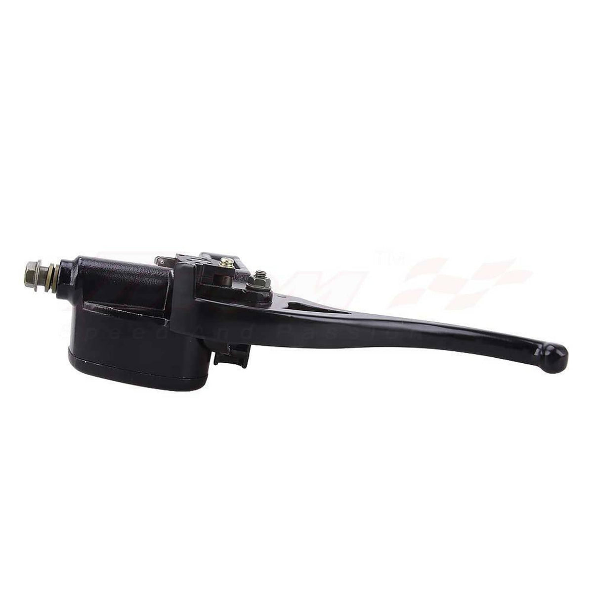 Front right brake master cylinder with lever, black reservoir and connection fitting