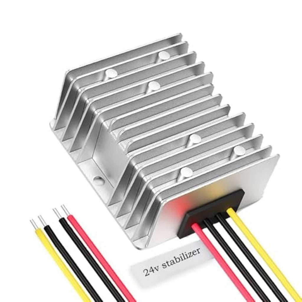 Aluminum voltage regulator module with silver heat sink fins and exposed wire leads