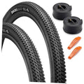 Folding bike tire set: two black 26x1.95 tires, two inner tubes, and orange valve tools