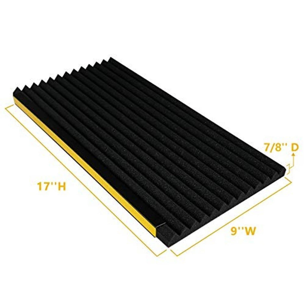 Black ribbed foam insulation panel for window AC, flat board with yellow border.