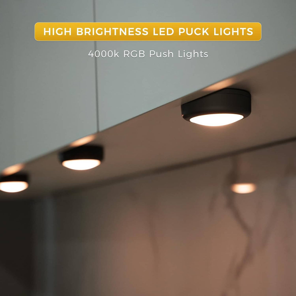 Battery LED puck light under cabinet, warm white glow