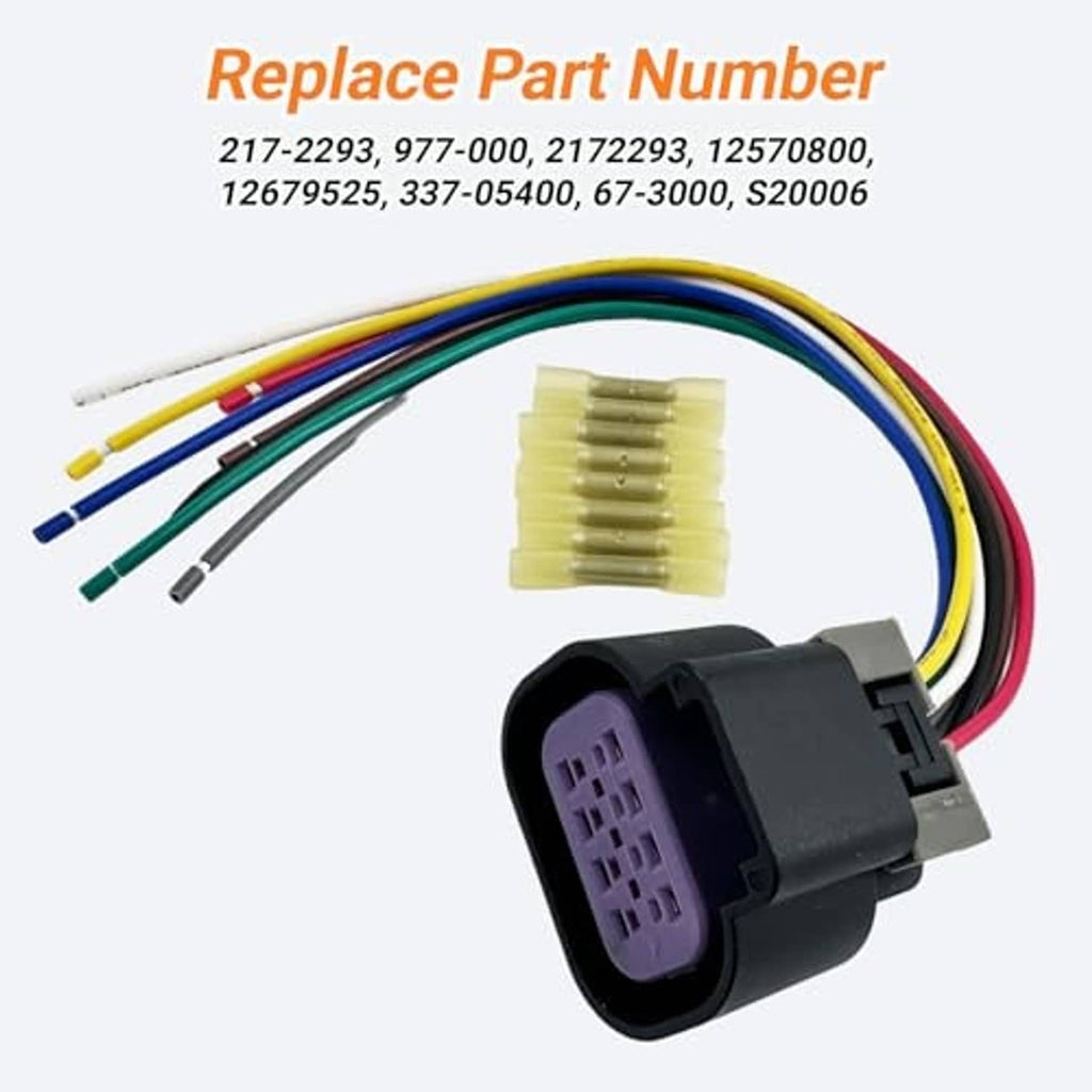 Throttle body connector wiring harness pigtail with black housing and purple plug