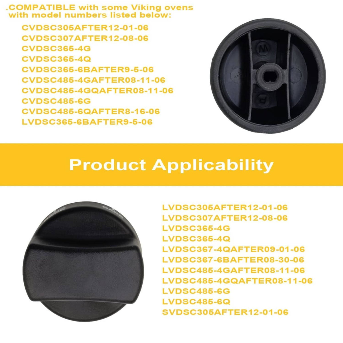 Black oven control knob with mounting stem underside