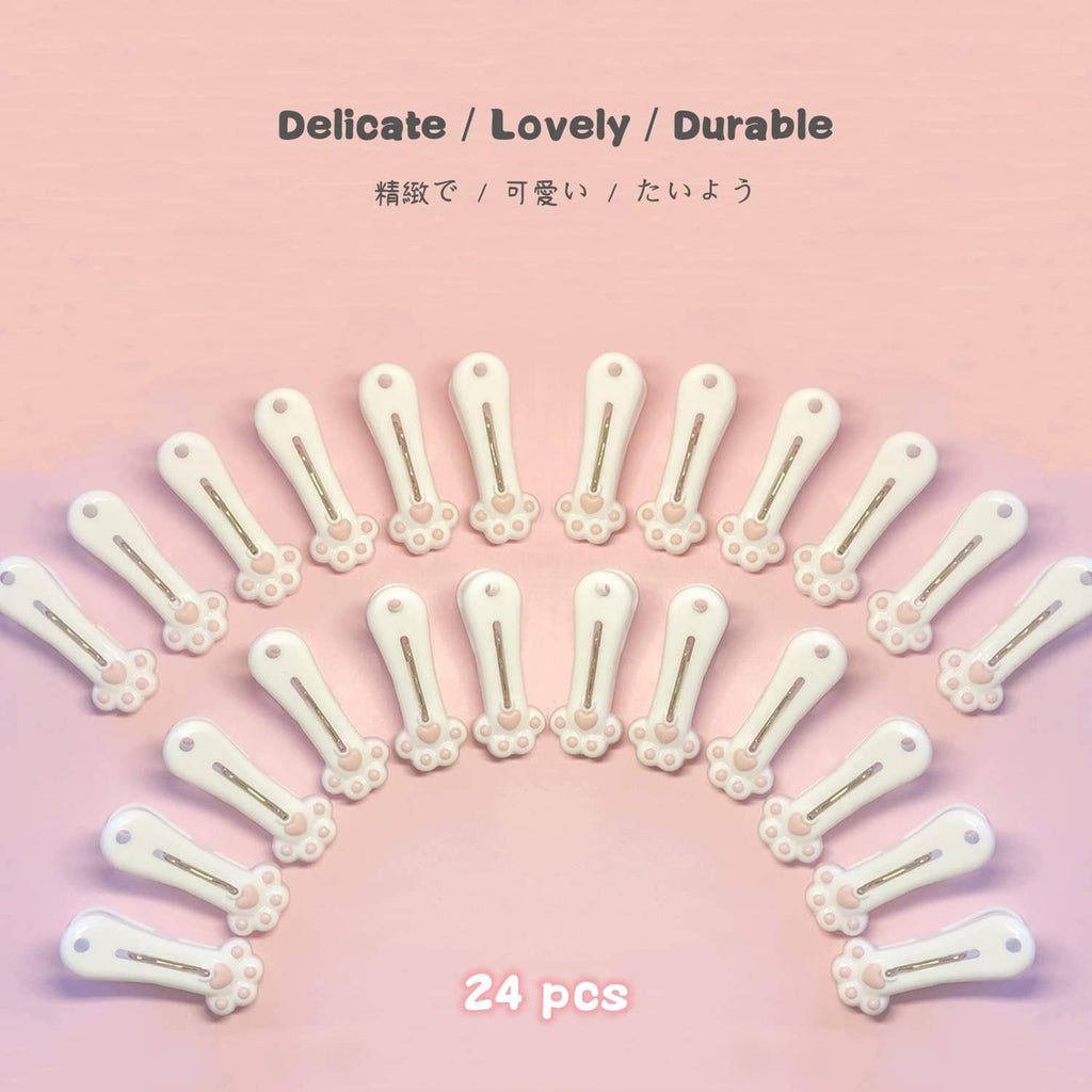 Set of 24 cute white plastic clothespins with paw decor and metal springs