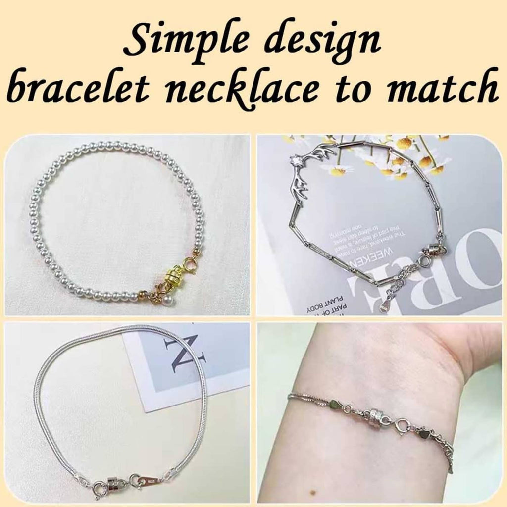 Silver-tone magnetic clasp extender with small pearl beads for bracelet/necklace pairing