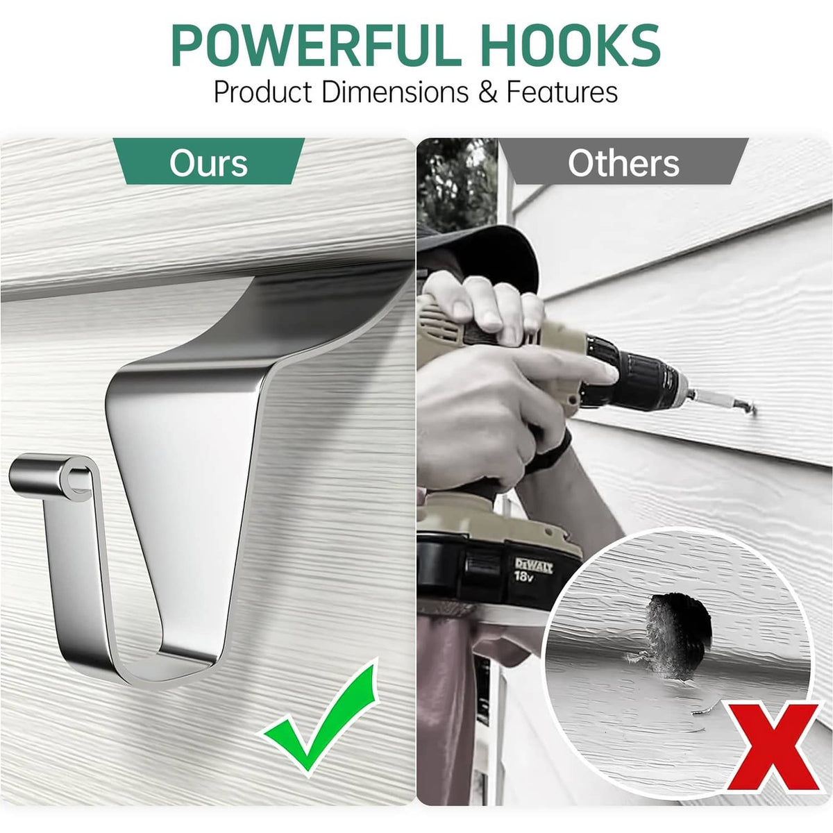 Heavy-duty siding hook clip on vinyl siding, durable silver-gray metal