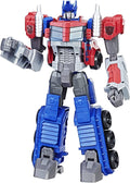 Large robot action figure with blue legs, red chest, gray arms, and silver fists