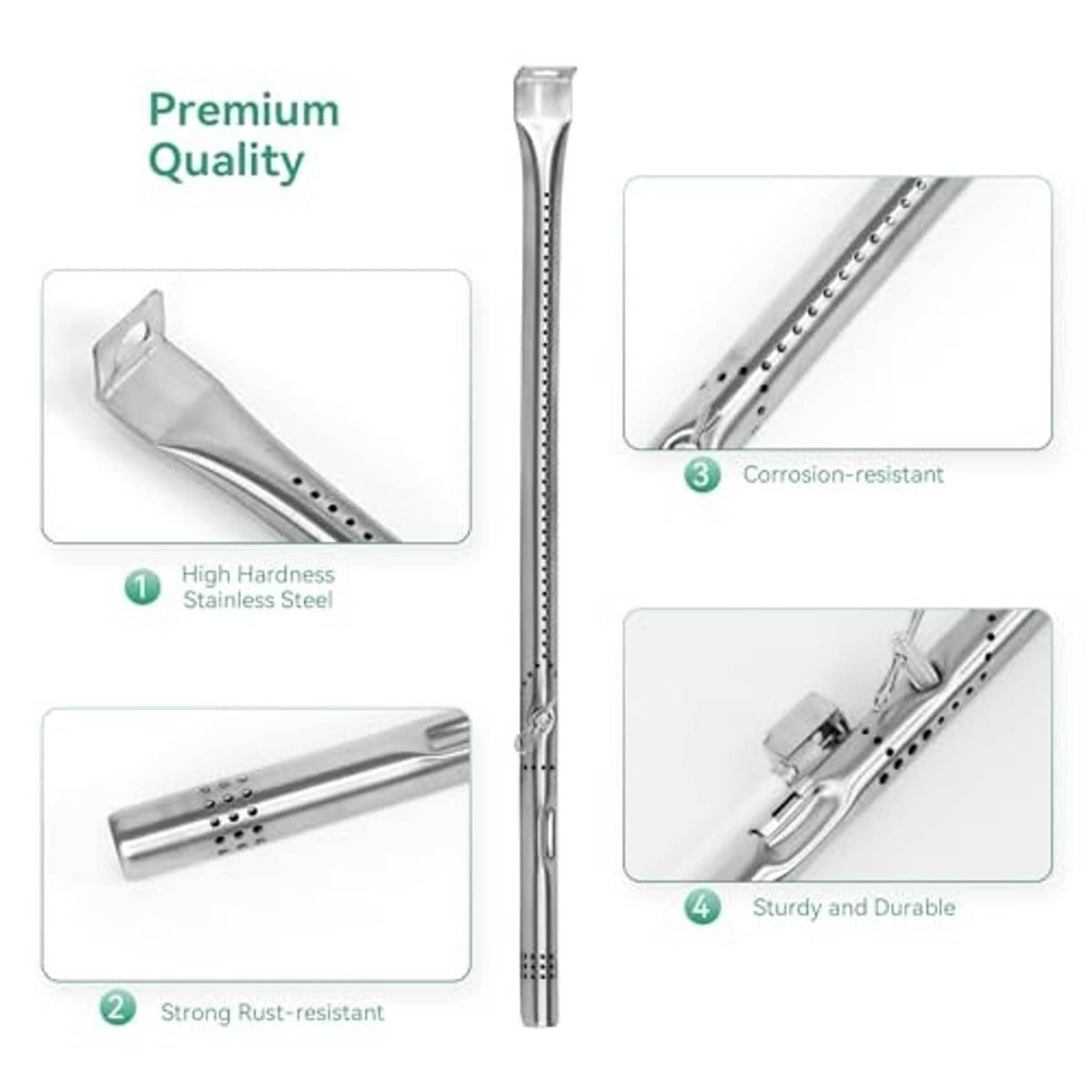 Long stainless steel burner electrode with multiple flame ports and mounting base