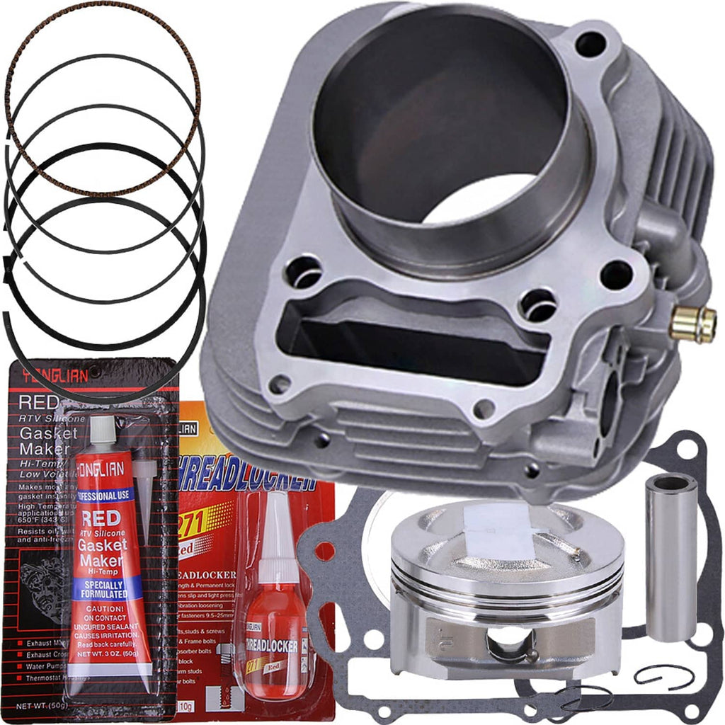 Motorcycle top end rebuild kit with cylinder, piston, gasket set, and piston rings