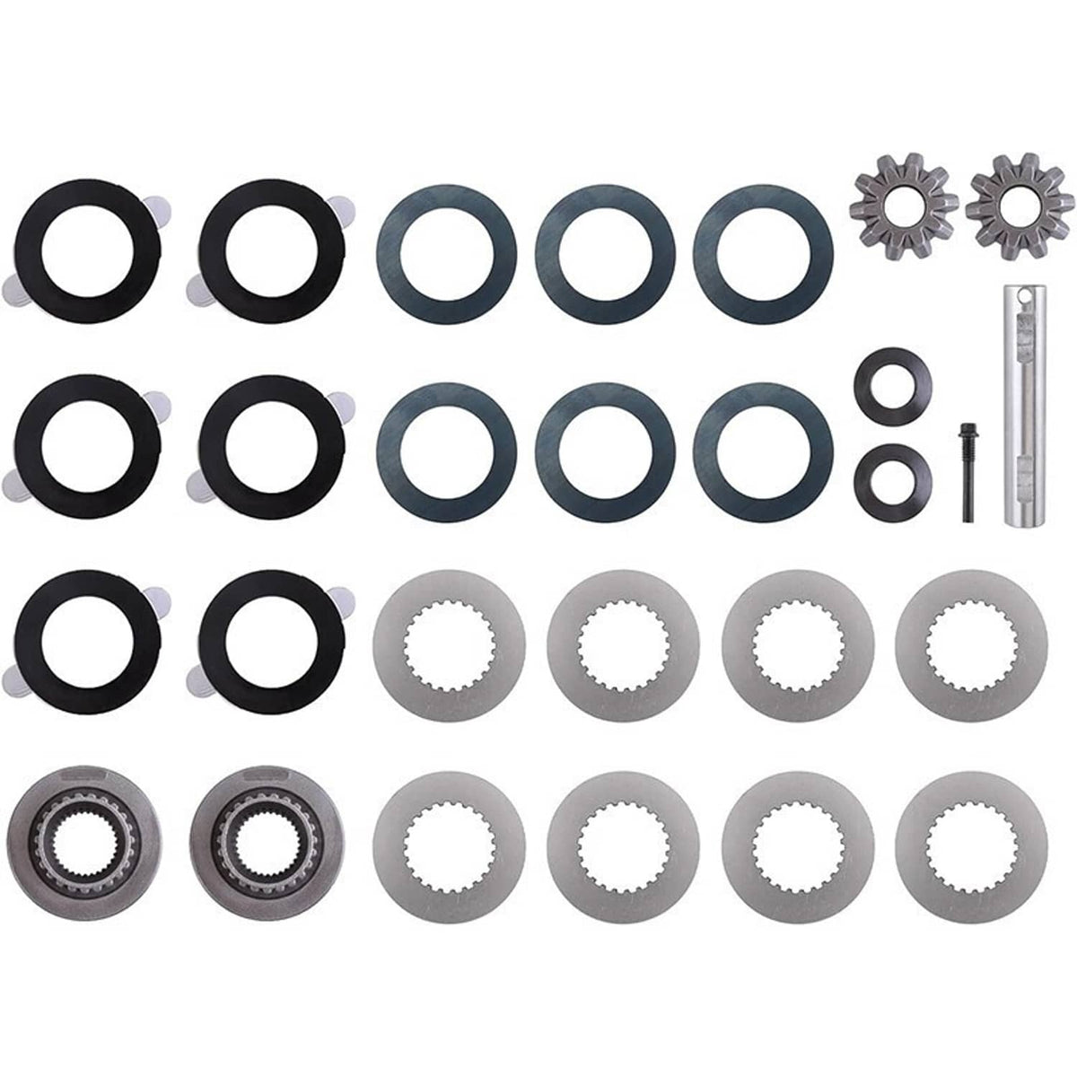 Clutch pack kit rings and friction discs for limited-slip differential with bolts