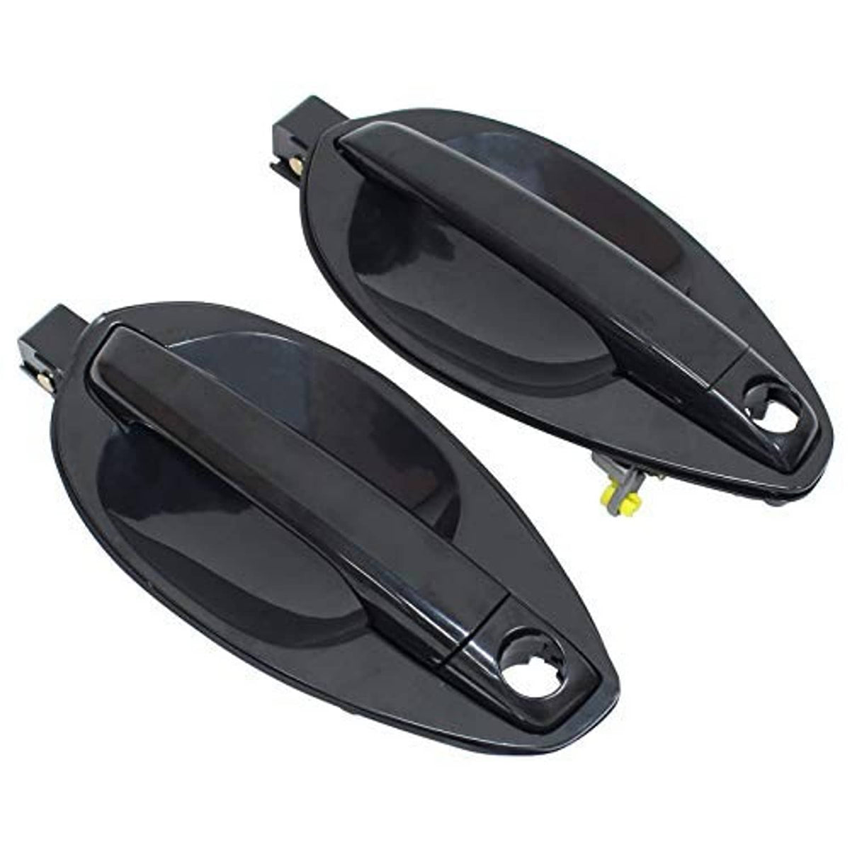 Set of black exterior door handles with mounting hardware and key/lock openings