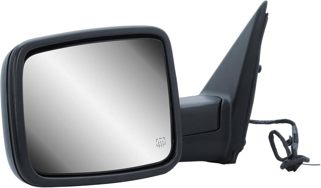 Left driver-side heated side mirror with dark housing and clear reflective glass