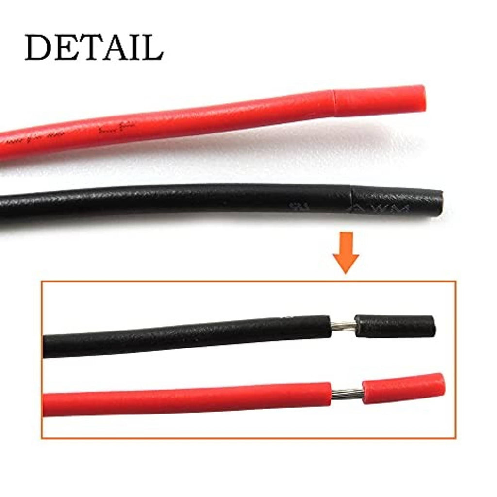 Connector wire detail: red and black insulated leads with crimped ends