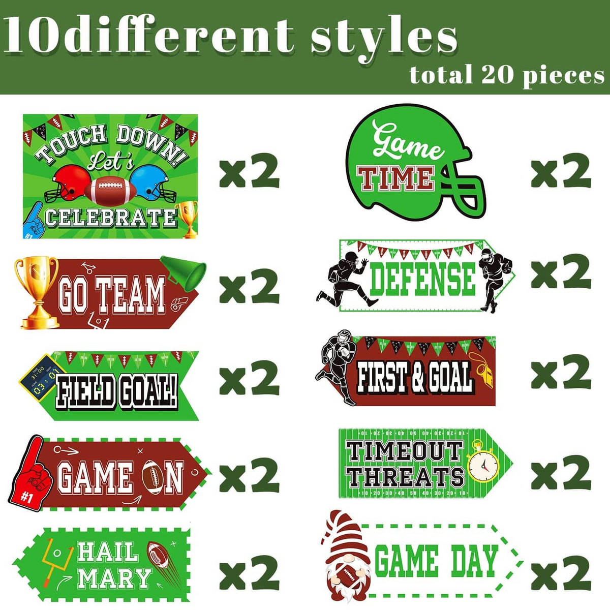 Soccer party pennant sign set, 20-piece variety with “Game Time,” “Go Team,” and more