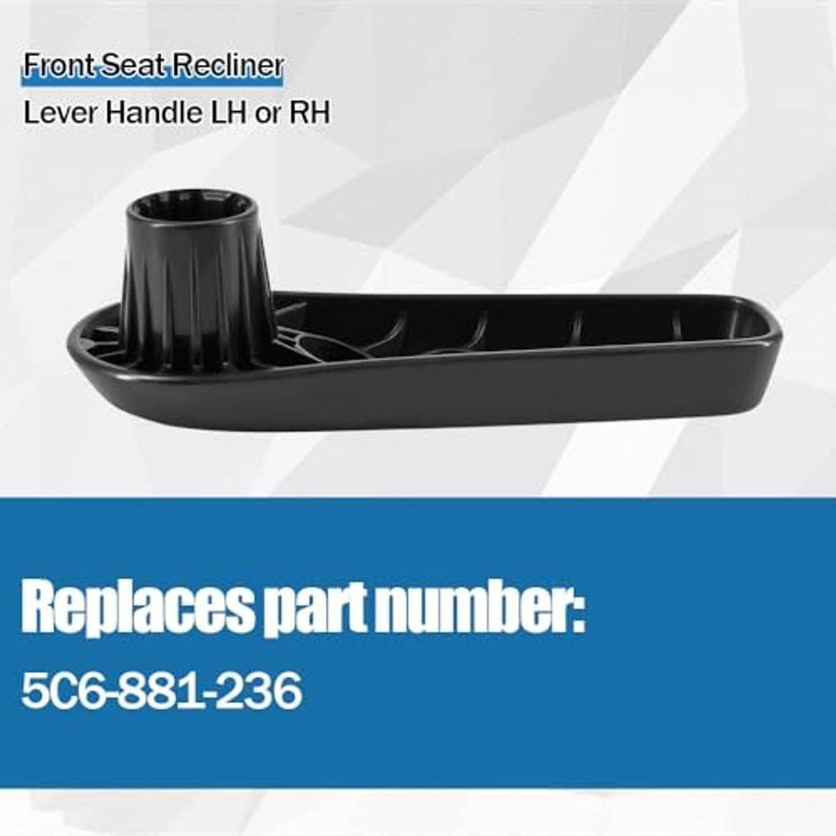 Front seat recliner lever handle with mounting base, black molded plastic