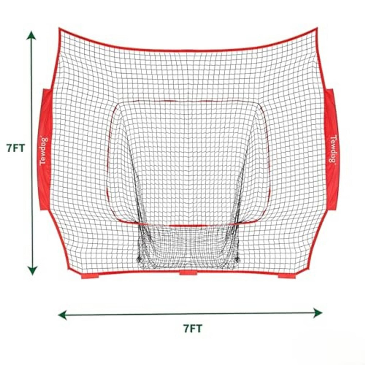 Crimson and white baseball replacement practice net shown with front target opening
